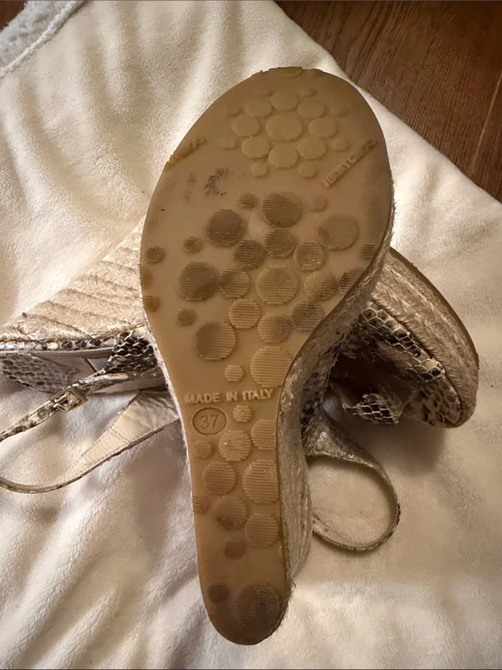 Jimmy Choo Beige and Brown Snake-Print Espadrille Wedges